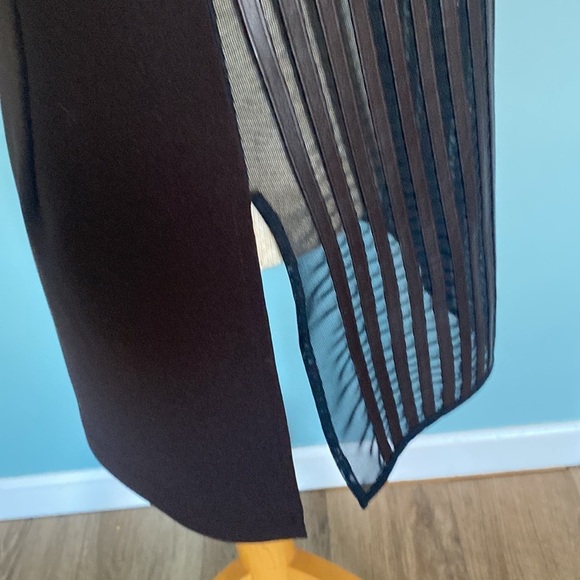 VTG 90’s Y2K Cache brown leather and mesh striped clasp front longline blazer 6 - Picture 5 of 9